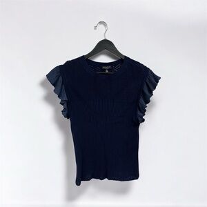 Current Air Navy Ruffle Sleeve Sweater